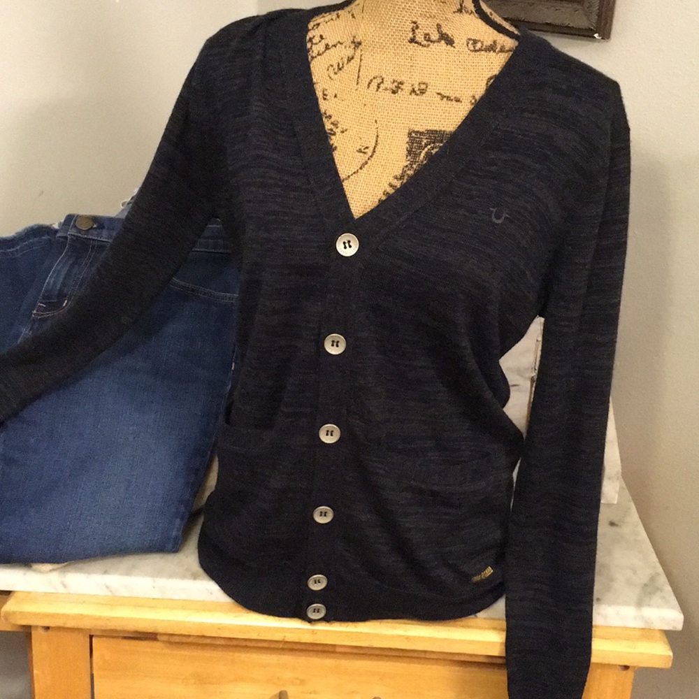 Fabulous Sweater True Religion Grey/Silver Buttons S!